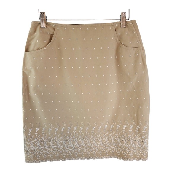 Liz Claiborne Dresses & Skirts - R Liz Claiborne Embroidered Mini Skirt Women Size 6 Beige Floral Boho Fall